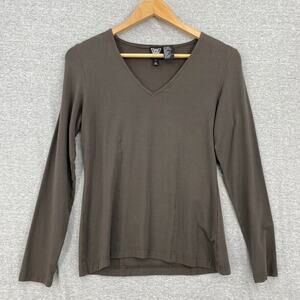 Worth Blouse Womens P (XS - S) Brown Top Long Sleeve V Neck Stretch Pullover
